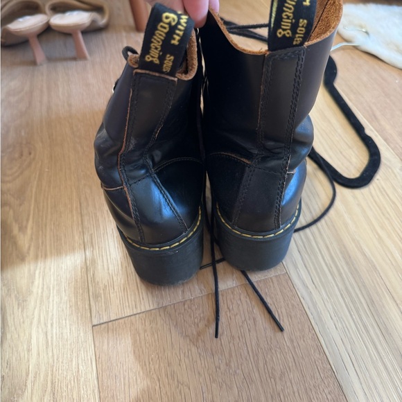 Dr. Martens Black Combat Moto Boots with Platform Sole Leona - Picture 3 of 5